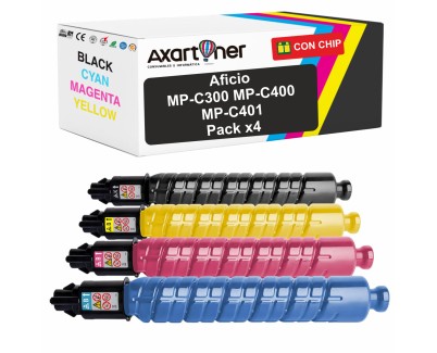 Compatible Pack x4 Ricoh Aficio MP-C300 / MP-C400 / MP-C401 Cartuchos de Toner MPC400, MPC300, MPC401
