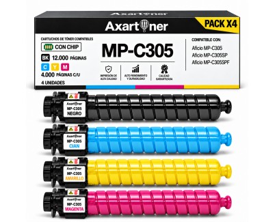 Compatible Pack x4 Ricoh Aficio MP-C305 / MP-C305SPF Cartuchos de Toner
