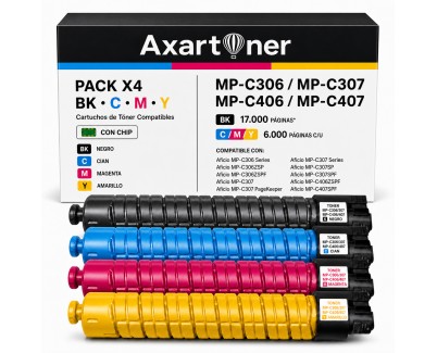 Compatible Pack x4 Ricoh Aficio MP-C306 / MP-C307 / MP-C406 / MP-C407 Cartuchos de Toner