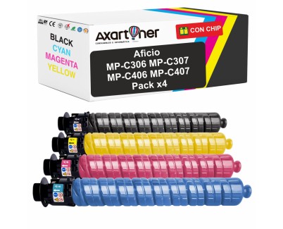 Compatible Pack x4 Ricoh Aficio MP-C306 / MP-C307 / MP-C406 / MP-C407 Cartuchos de Toner
