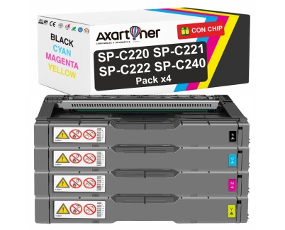 Compatible Pack x4 Ricoh Aficio SP-C220 / SP-C221 / SP-C222 / SP-C240 Cartuchos de Toner