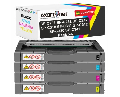 Compatible Pack x4 Ricoh Aficio SP-C231 / SP-C232 / SP-C242 / SP-C310 / SP-C311 / SP-C312 / SP-C320 / SP-C342 Cartuchos de Toner