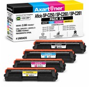 Compatible Pack x4 Ricoh Aficio SP-C250 / SP-C260 / SP-C261 Cartuchos de Toner