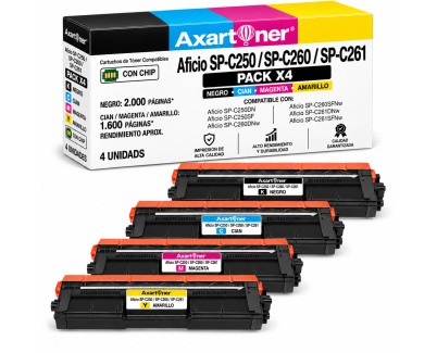 Compatible Pack x4 Ricoh Aficio SP-C250 / SP-C260 / SP-C261 Cartuchos de Toner