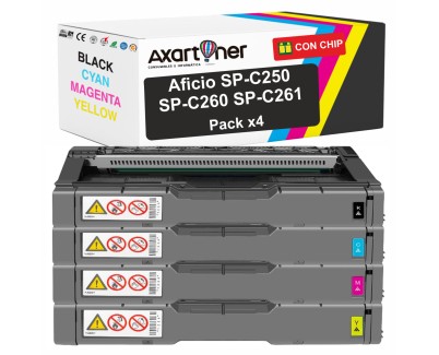 Compatible Pack x4 Ricoh Aficio SP-C250 / SP-C260 / SP-C261 Cartuchos de Toner