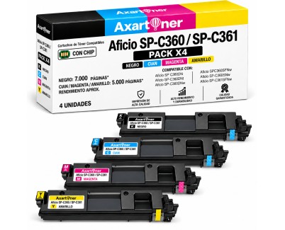Compatible Pack x4 Ricoh Aficio SP-C360 / SP-C361 Cartuchos de Toner