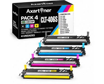 Compatible Pack x4 Samsung CLP360 / CLP365 / CLX3300 / CLX3305 / XPRESS C410 / XPRESS C460 Cartuchos de Toner