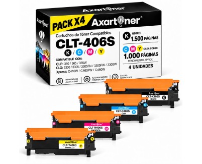 Compatible Pack x4 Samsung CLP360 / CLP365 / CLX3300 / CLX3305 / XPRESS C410 / XPRESS C460 Cartuchos de Toner