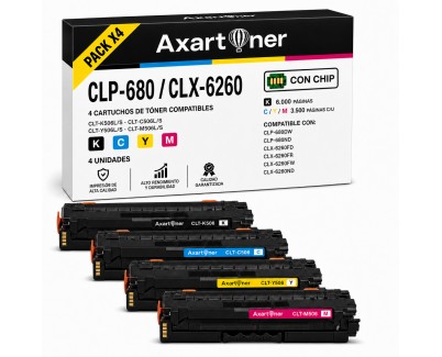 Compatible Pack x4 Samsung CLP680 / CLX6260 Cartuchos de Toner para CLP-680DW / CLP-680ND / CLX-6260FD / CLX-6260FR / CLX-6260FW / CLX-6260ND