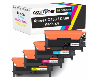 Compatible Pack x4 Samsung CLT-K404S CLT-C404S CLT-M404S CLT-Y404S Cartuchos de Toner para para Xpress C430 C430W C480 C480FN C480FW C480W C483W