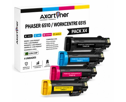 Compatible Pack x4 Xerox Phaser 6510 / Xerox WorkCentre 6515 Cartuchos de Toner (alta capacidad)