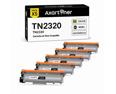 Compatible Pack x5 Brother TN2320 Negro Cartuchos de Toner para Brother MFC-L2700DW HL-L2300D HL-L2340DW DCP-L2520DW DCP-L2500D DCP-L2540DN MFC-L2720DW MFC-L2740DW