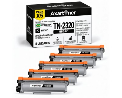 Compatible Pack x5 Brother TN2320 Negro Cartuchos de Toner para Brother MFC-L2700DW HL-L2300D HL-L2340DW DCP-L2520DW DCP-L2500D DCP-L2540DN MFC-L2720DW MFC-L2740DW