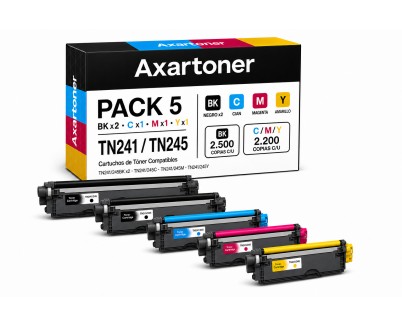 Compatible Pack x5 Brother TN241 / TN245 Cartuchos de Toner para Brother DCP: 9015CDW 9017CDW 9020CDW 9022CDW / HL: 3140CW 3142CW 3150CDW 3152CDW 3170CDW 3172CDW / MFC: 9140CDN 9142CDN 9330CDW 9332CDW 9340CDW 9342CDW