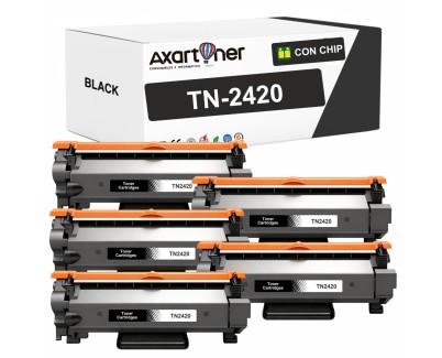 Compatible Pack x5 Brother TN2420 Negro - CON CHIP - Cartucho de Toner TN-2420 para Brother HL-L2310D HL-L2350DN HL-L2370DN HL-L2375DW DCP-L2510D DCP-L2530DW MFC-L2710DN MFC-L2730DW MFC-L2750DW