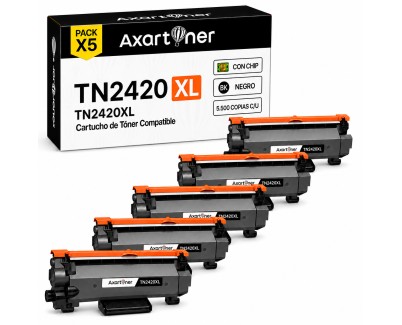 Compatible Pack x5 Brother TN2420 XL Negro - CON CHIP - Cartucho de Toner TN-2420 (ALTA CAPACIDAD / JUMBO) para Brother HL-L2310D HL-L2350DN HL-L2530DW HL-L2370DN HL-L2375DW DCP-L2510D MFC-L2710DN MFC-L2730DW MFC-L2750DW