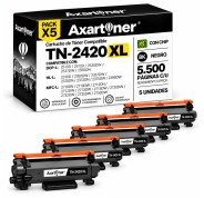 Compatible Pack x5 Brother TN2420 XL Negro - CON CHIP - Cartucho de Toner TN-2420 (ALTA CAPACIDAD / JUMBO) para Brother HL-L2310D HL-L2350DN HL-L2530DW HL-L2370DN HL-L2375DW DCP-L2510D MFC-L2710DN MFC-L2730DW MFC-L2750DW
