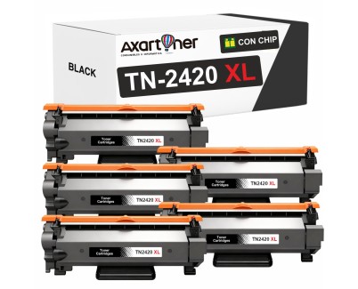 Compatible Pack x5 Brother TN2420 XL Negro - CON CHIP - Cartucho de Toner TN-2420 (ALTA CAPACIDAD / JUMBO) para Brother HL-L2310D HL-L2350DN HL-L2370DN HL-L2375DW DCP-L2510D DCP-L2530DW MFC-L2710DN MFC-L2730DW MFC-L2750DW