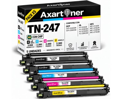 Compatible Pack x5 Brother TN247 / TN243 Cartuchos de Toner para DCP-L3510CDW, DCP-L3550CDW, HL-L3210CW, HL-L3230CDW, HL-L3270CDW, HL-L3280CDW, MFC-L3710CW, MFC-L3730CDN, MFC-L3750CDW, MFC-L3770CDW