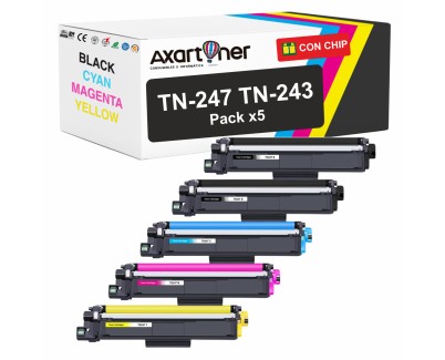 Compatible Pack x5 Brother TN247 / TN243 Cartuchos de Toner para DCP-L3510CDW, DCP-L3550CDW, HL-L3210CW, HL-L3230CDW, HL-L3270CDW, HL-L3280CDW, MFC-L3710CW, MFC-L3730CDN, MFC-L3750CDW, MFC-L3770CDW