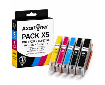 Compatible Pack x5 Canon PGI570 XL / CLI571 XL Cartuchos de Tinta