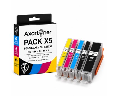 Compatible Pack x5 Canon PGI580XXL / CLI581XXL Cartuchos de Tinta PGI-580 / CLI-581