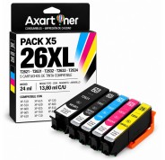 Compatible Pack x5 Epson T2621 / T2631 / T2632 / T2633 / T2634 - 26XL Cartuchos de Tinta para Expression Premium XP-510 XP-520 XP-600 XP-605 XP-610 XP-615 XP-620 XP-625 XP-700 XP-710 XP-720 XP-800 XP-810 XP-820