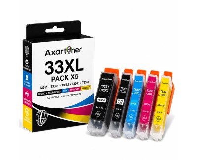 Compatible Pack x5 Epson T3351 / T3361 / T3362 / T3363 / T3364 - 33XL Cartuchos de Tinta para Expression Premium XP530 XP540 XP630 XP635 XP640 XP645 XP7100 XP830 XP900