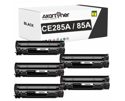 Compatible Pack x5 HP CE285A / 85A Negro Cartucho de Toner para HP LaserJet Pro P1102, P1102w, M1212nf, P1109w, M1217nfw, MF3010, 1102w
