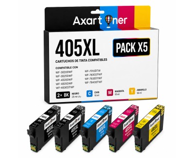 Compatible Pack x5 Tinta Epson 405XL para WorkForce Pro WF3820, 3825, 3830, 4820, 4825, 4830, 7830, 7835, 7840