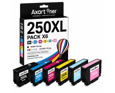 Compatible Pack x6 Epson 250XL / 250 Cartuchos de Tinta para Epson Expression Photo XP-980 / XP980