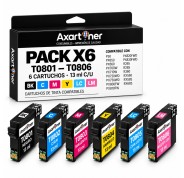 Compatible Pack x6 Epson T0801/2/3/4/5/6 Cartuchos de Tinta
