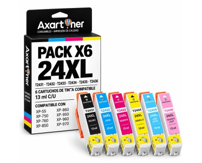 Compatible Pack x6 Epson T2431/2/3/4/5/6 - 24XL Cartuchos de Tinta para Expression Photo XP-55 XP-750 XP-760 XP-850 XP-860 XP-950 XP-960 XP-970