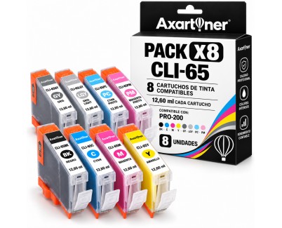 Compatible Pack x8 Canon CLI-65 / CLI65 Cartuchos de Tinta para Canon Pixma PRO-200