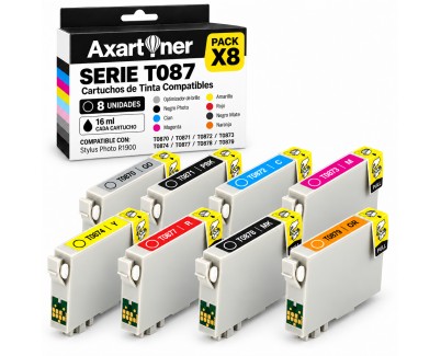 Compatible Pack x8 Epson T0870 / 1 / 2 / 3 / 4 / 7 / 8 / 9  Cartuchos de Tinta para Stylus Photo R1900