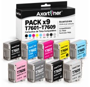 Compatible Pack x9 Epson T7601/2/3/4/5/6/7/8/9 Cartuchos de Tinta Pigmentada para Epson SureColor SC-P600