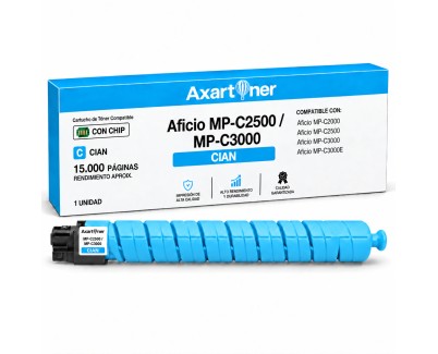 Compatible Ricoh Aficio MP-C2500 / MP-C3000 Cyan Cartucho de Toner 888643 / 888639 MPC2500, MPC3000