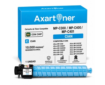 Compatible Ricoh Aficio MP-C300 / MP-C400 / MP-C401 Cyan Cartucho de Toner 841551 / 841300 MPC300, MPC400, MPC401