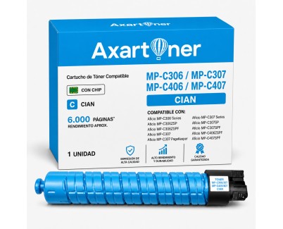 Compatible Ricoh Aficio MP-C306 / MP-C307 / MP-C406 / MP-C407 Cyan Cartucho de Toner 842096 / 842092 / 842212