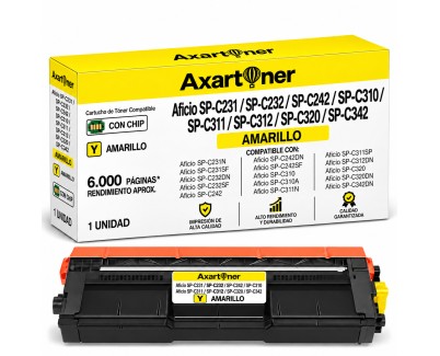 Compatible Ricoh Aficio SP-C231 / SP-C232 / SP-C242 / SP-C310 / SP-C311 / SP-C312 / SP-C320 / SP-C342 Amarillo Cartucho de Toner 407635 / 406482 / SPC310Y