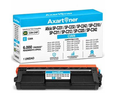 Compatible Ricoh Aficio SP-C231 / SP-C232 / SP-C242 / SP-C310 / SP-C311 / SP-C312 / SP-C320 / SP-C342 Cyan Cartucho de Toner 407637 / 406480 / SPC310C