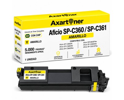 Compatible Ricoh Aficio SP-C360 / SP-C361 Amarillo Cartucho de Toner 408191 / 408187 / 408253 / SPC360E / SPC360HE / SPC360X