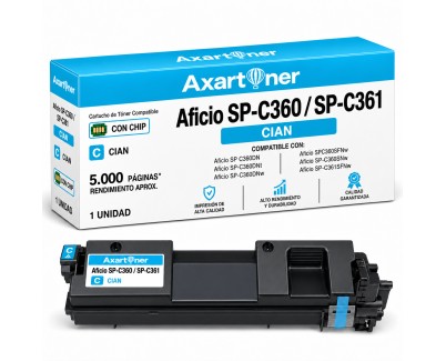 Compatible Ricoh Aficio SP-C360 / SP-C361 Cyan Cartucho de Toner 408189 / 408185 / 408251 / SPC360E / SPC360HE / SPC360X