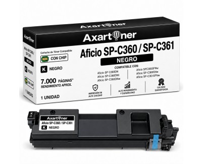 Compatible Ricoh Aficio SP-C360 / SP-C361 Negro Cartucho de Toner 408188 / 408184 / 408250 / SPC360E / SPC360HE / SPC360X