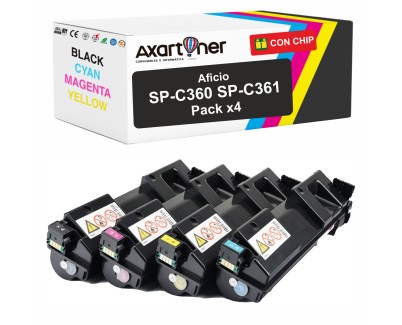 Compatible Pack x4 Ricoh Aficio SP-C360 / SP-C361 Cartuchos de Toner