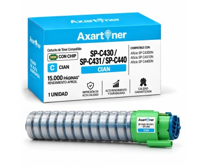 Compatible Ricoh Aficio SP-C430DN / SP-C431DN / SP-C440DN Cyan Cartucho de Toner 821097 / 821077 / 821207 / 821280