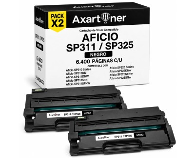 Compatible Pack x2 Ricoh Aficio SP311 / SP325 Negro Cartucho de Toner 407246 / 407249 / 821242 / SP311HE / SP311LE / SP311UHY Alta Capacidad