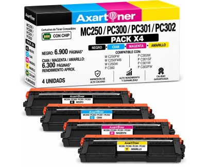 Compatible Pack x4 Ricoh MC250 / PC300 / PC301 / PC302 Cartuchos de Toner