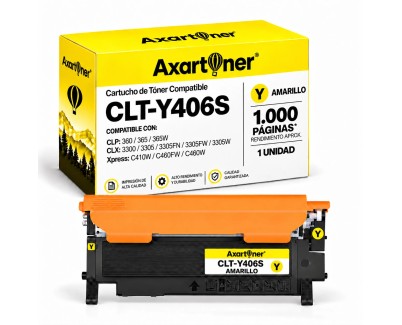 Compatible Samsung CLP360 / CLP365 / CLX3300 / CLX3305 / XPRESS C410 / XPRESS C460 Amarillo Cartucho de Toner CLT-Y406S SU462A