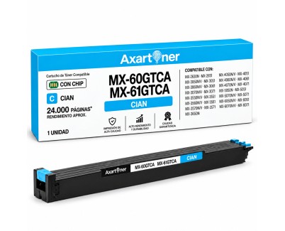 Compatible Sharp MX60 / MX61 Cyan Cartucho de Toner MX-60GTCA / MX-61GTCA para Sharp MX3050, MX3070, MX5070, MX2651, MX3051, MX3061, MX3071, MX3551, MX3561, MX3571, MX4051, MX4061